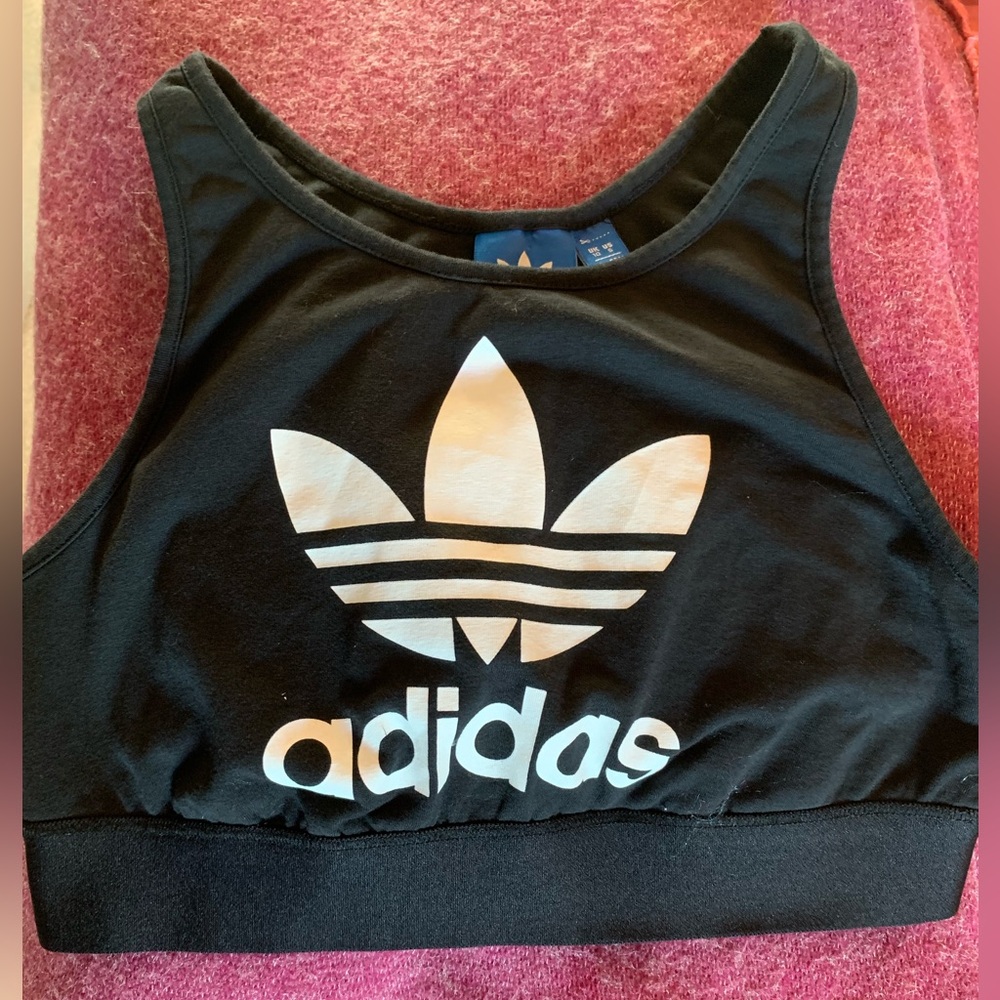 Classic Adidas Black Crop Top / Sports Bra with White Trefoil Logo